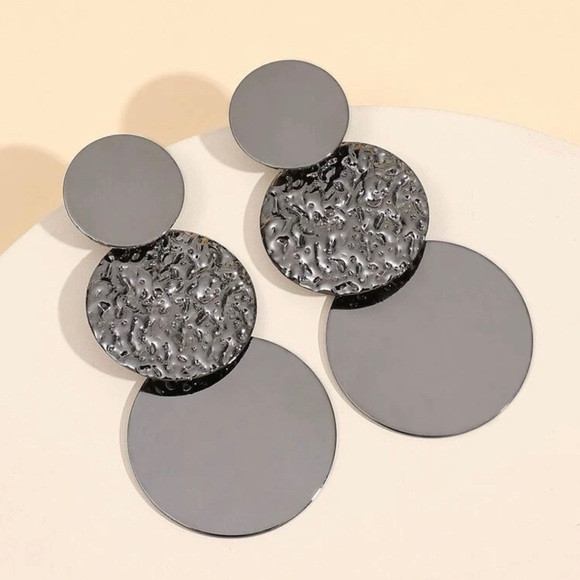 2/$30🌵 Dark Silver Gray Mirror Disc Earrings Circle Dangle Fashion Jewelry Gift - Picture 7 of 8
